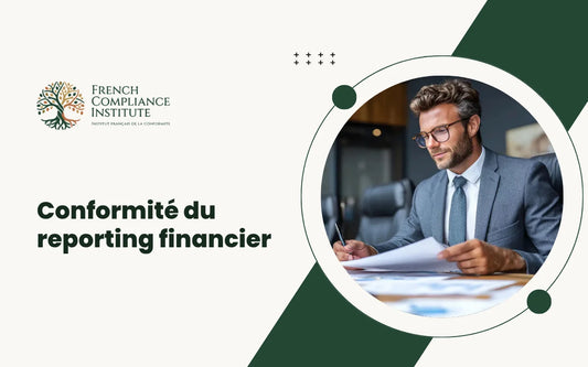 Bannière de formation en conformité du reporting financier avec un professionnel analysant des documents comptables et financiers.