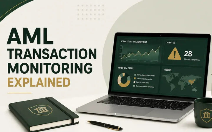 AML transaction monitoring explained with risk detection, suspicious activity alerts, compliance, and financial crime prevention
