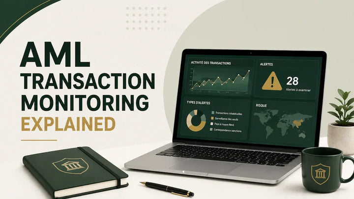 AML transaction monitoring explained with risk detection, suspicious activity alerts, compliance, and financial crime prevention