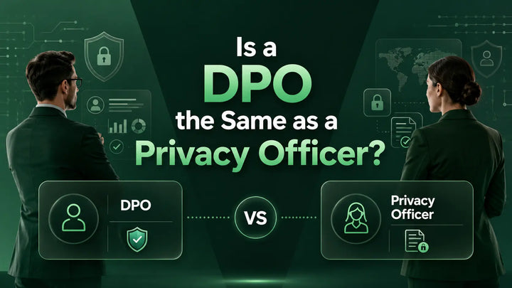 DPO vs Privacy Officer comparison with green data protection and compliance visuals.