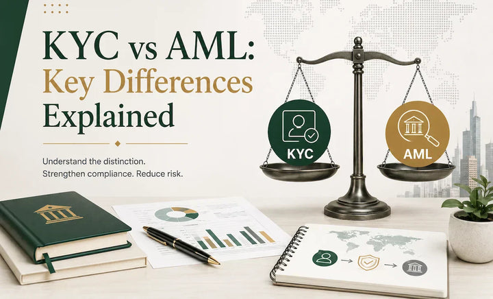 KYC vs AML comparison explaining customer identity verification, AML compliance, and financial crime prevention