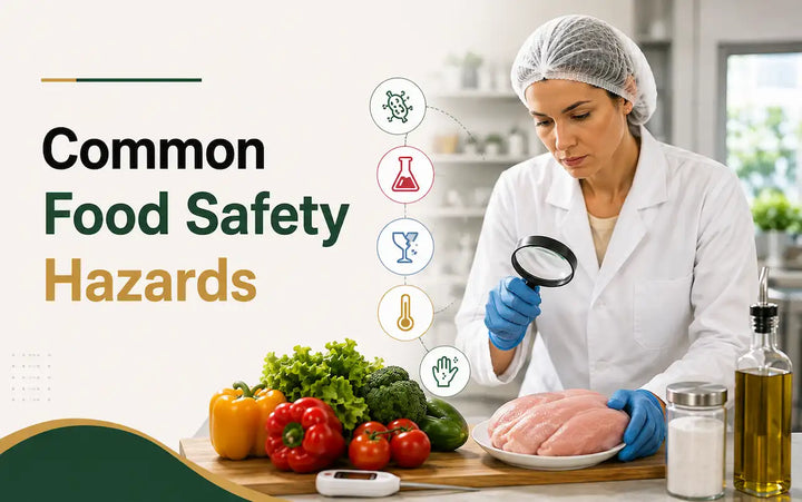 Common Food Safety Hazards Explained: biological, chemical, physical, and allergen risks in food production and handling.