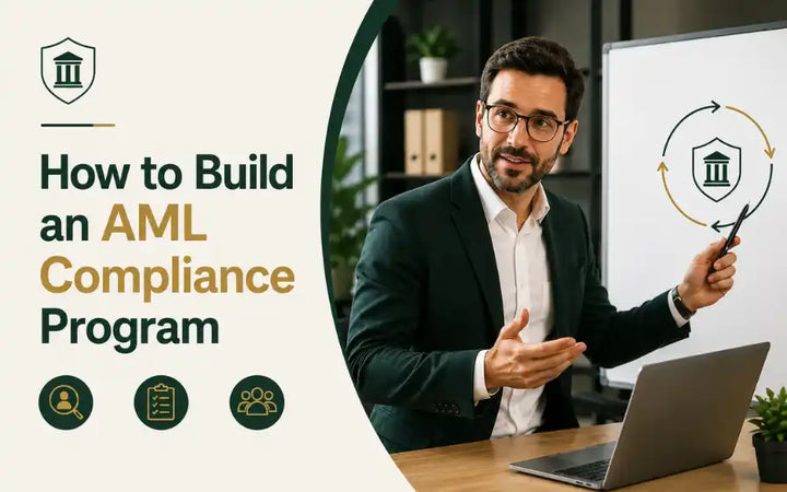 AML compliance program framework covering risk assessment, KYC, transaction monitoring, governance, and regulatory compliance