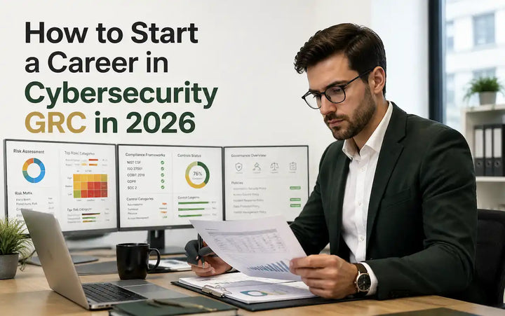 How to Start a Career in Cybersecurity GRC in 2026 covering GRC careers, governance, risk management, compliance, and cybersecurity skills