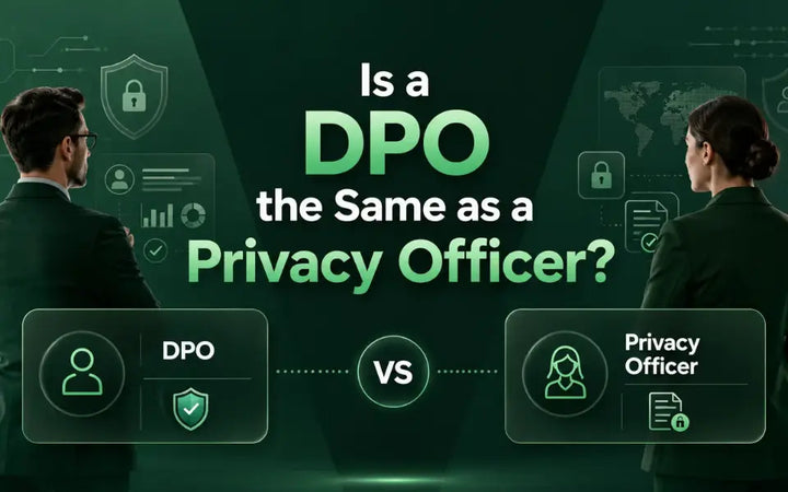 DPO vs Privacy Officer comparison with green data protection and compliance visuals.