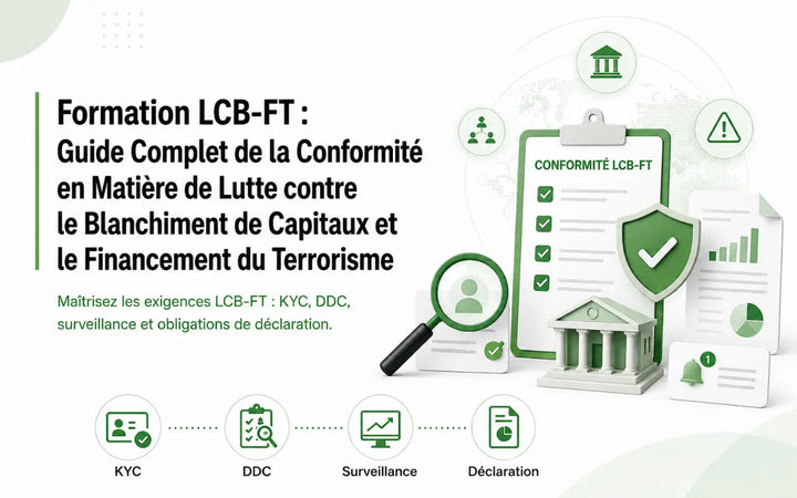 Guide de formation LCB-FT couvrant le KYC, la DDC, la surveillance et la déclaration.