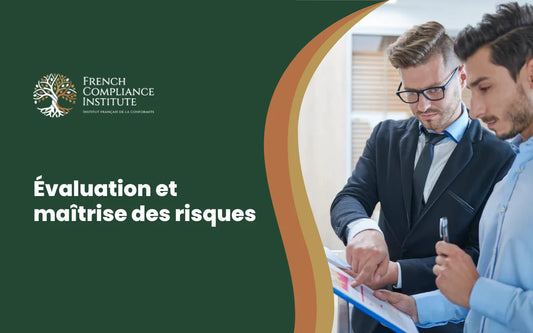 Bannière de formation sur l’évaluation et le contrôle des risques, avec des professionnels analysant les risques au travail.