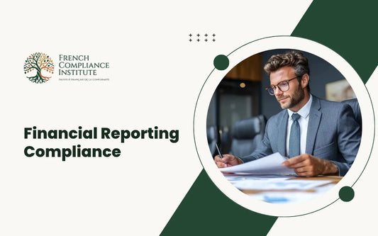 Financial Reporting Compliance training banner with a finance professional reviewing documents for accurate financial reporting.
