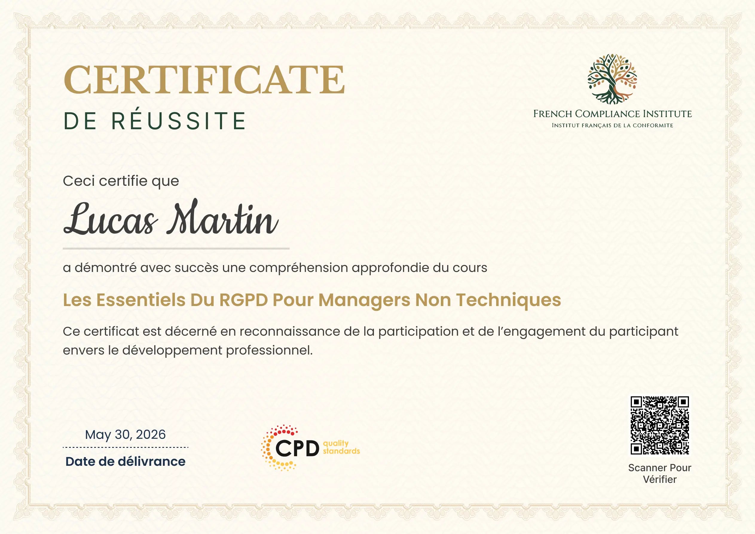 Image du certificat