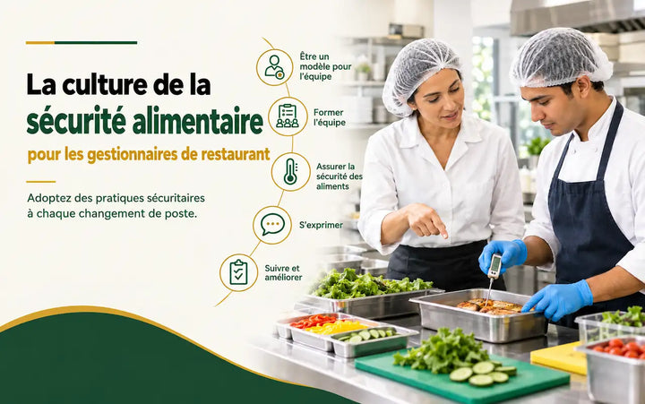 La culture de la sécurité alimentaire en restauration : leadership, formation du personnel, manipulation sûre des aliments et bonnes pratiques d’hygiène.
