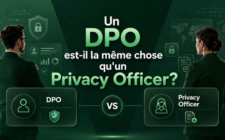 Comparaison entre DPO et Privacy Officer avec visuel vert sur la conformité et la protection des données.